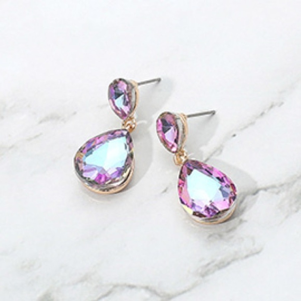 Elegant Gold and Purple Gemstone Teardrop Earrings